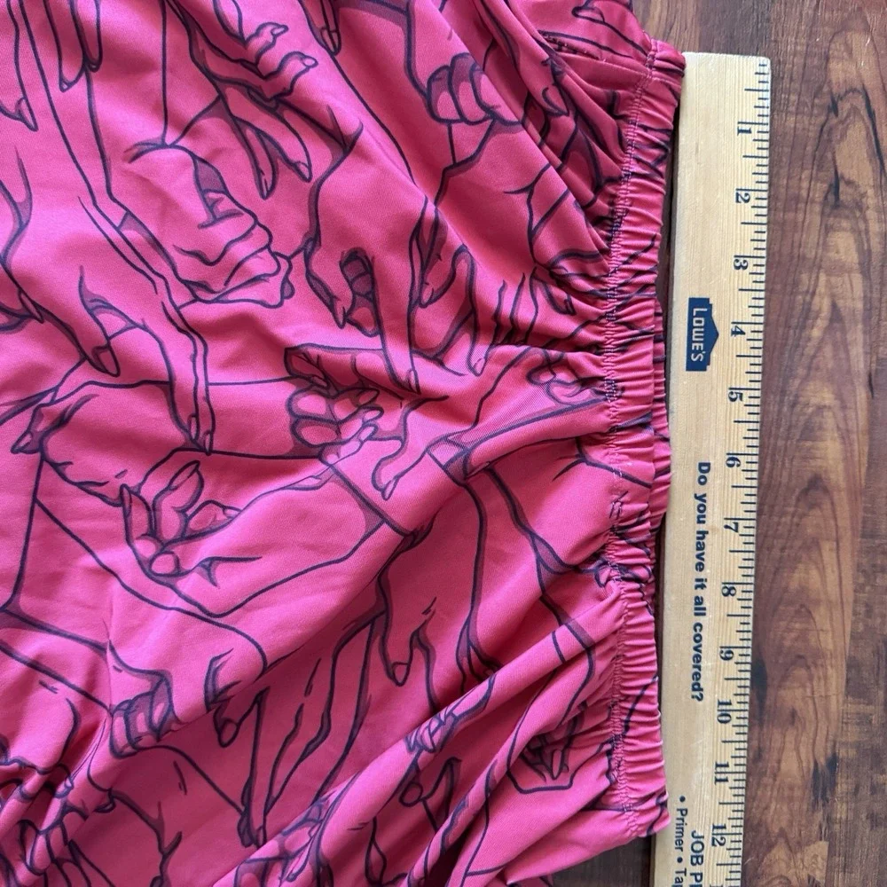 Maya Kern Hands Skirt L XL Red Black Circle Midi Pockets Elastic Waist Retro